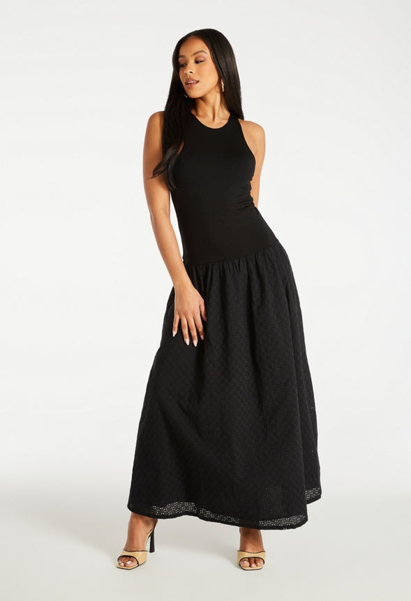 Halter Eyelet Maxi Dress Black Caviar