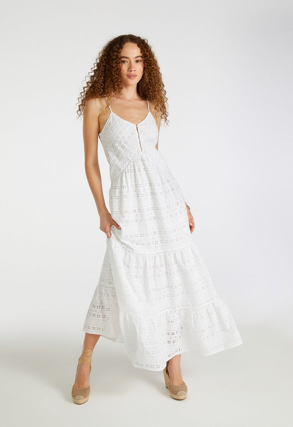 Eyelet Tiered Maxi Dress Bright White