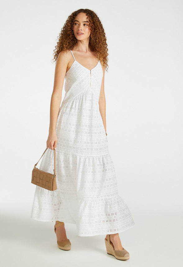 Eyelet Tiered Maxi Dress Bright White