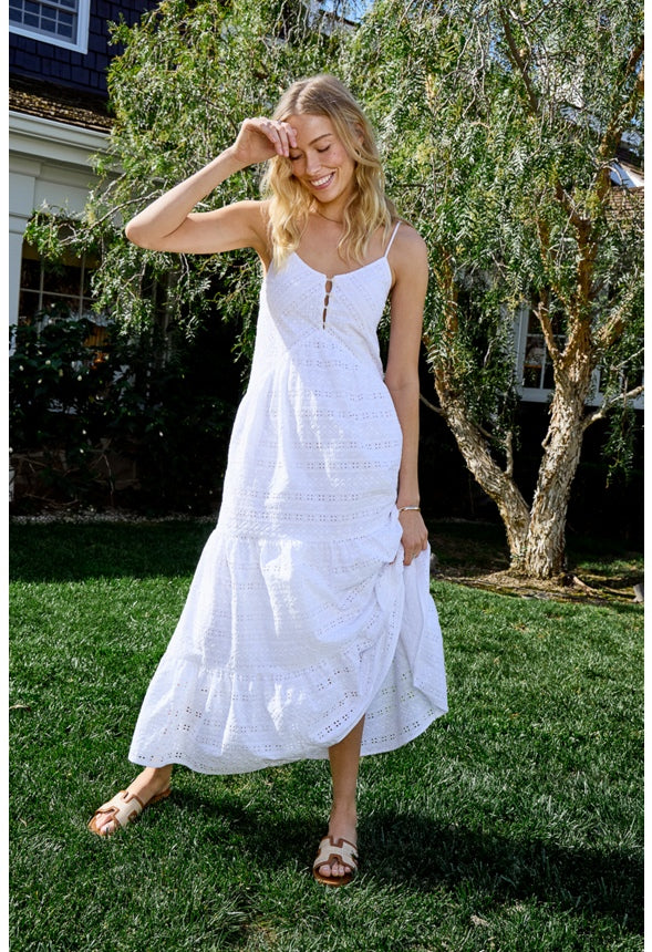 Eyelet Tiered Maxi Dress Bright White