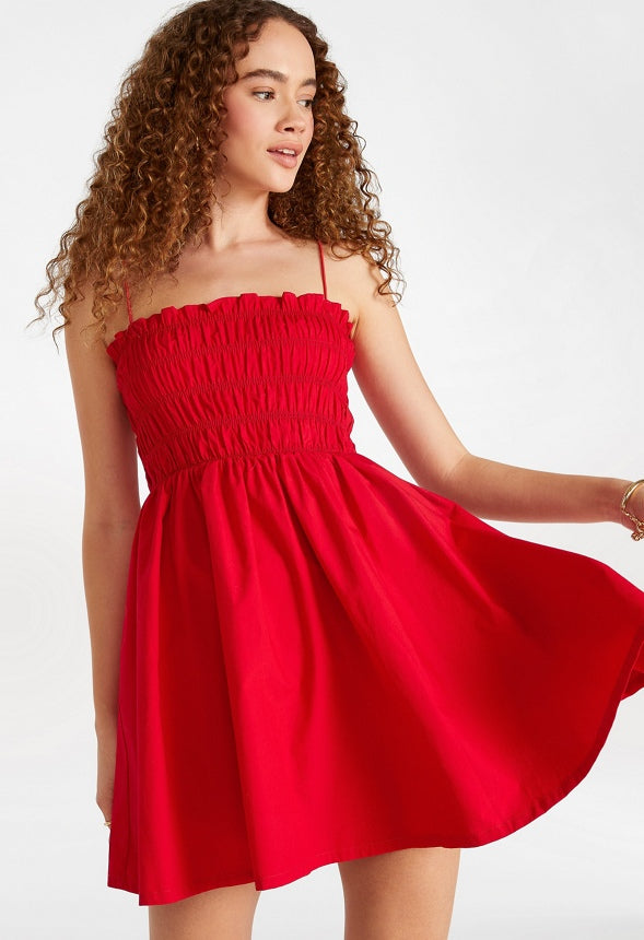 Smocked Mini A-Line Dress Salsa Red