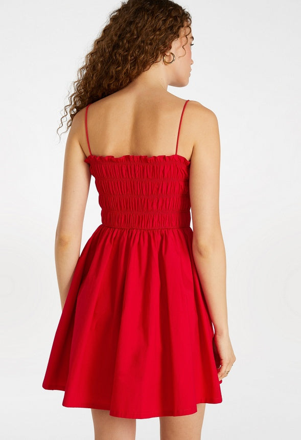 Smocked Mini A-Line Dress Salsa Red