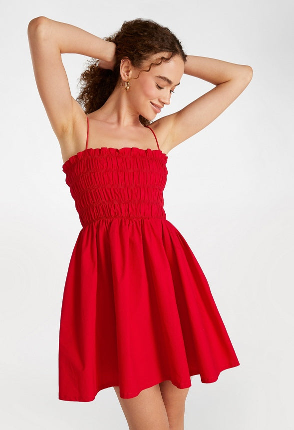 Smocked Mini A-Line Dress Salsa Red