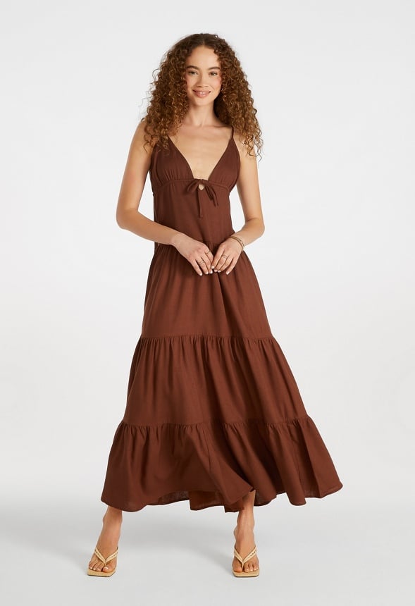 Strappy Tiered Maxi Dress Cappuccino