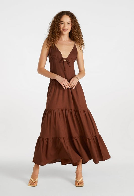 Strappy Tiered Maxi Dress Cappuccino