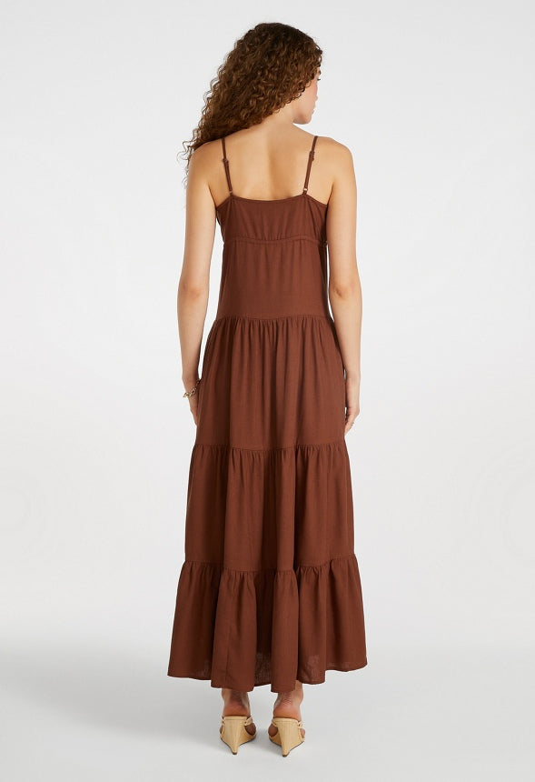 Strappy Tiered Maxi Dress Cappuccino