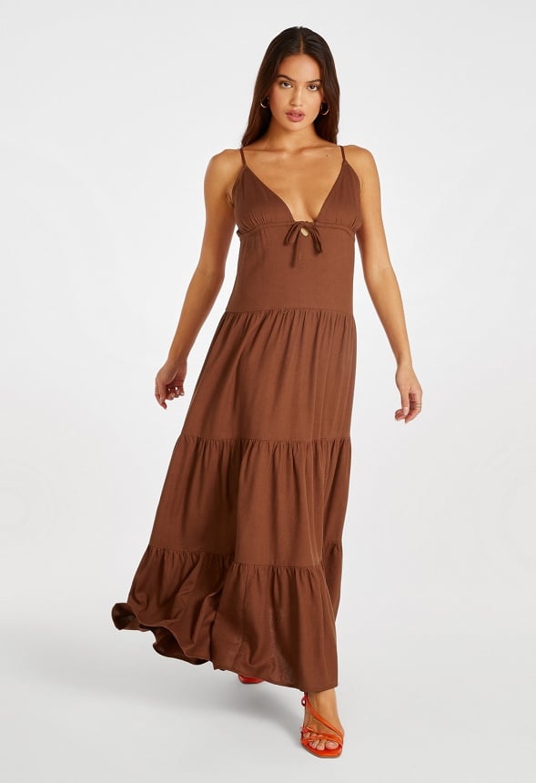 Strappy Tiered Maxi Dress Cappuccino