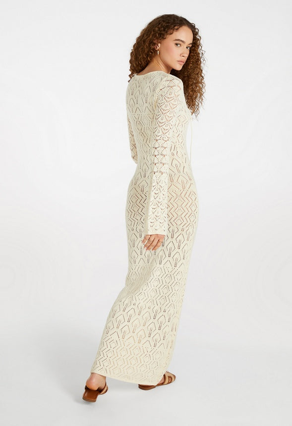 Lace-Up Crochet Dress Marshmallow White