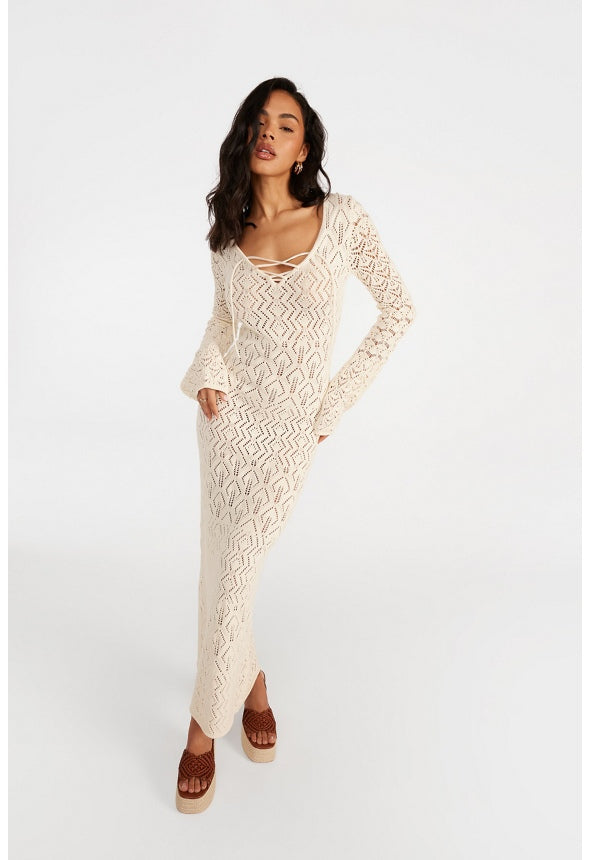 Lace-Up Crochet Dress Marshmallow White