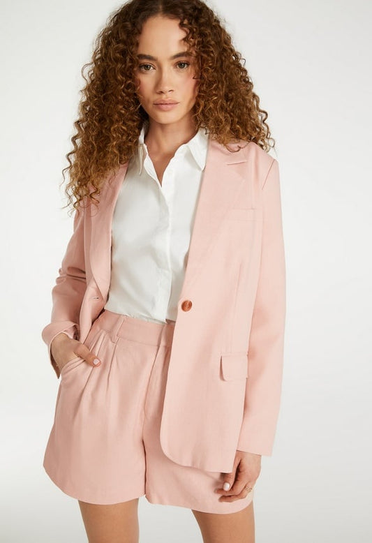 Linen Boyfriend Blazer Rose Smoke