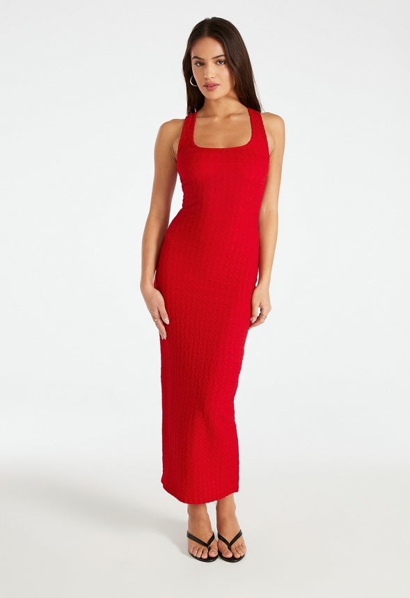 Square Neck Puckered Tank Dress Salsa Red