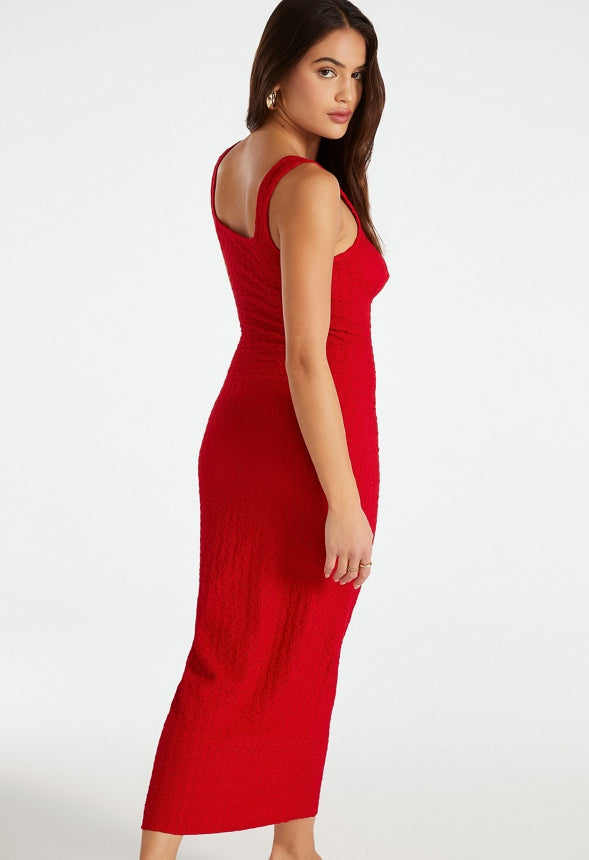 Square Neck Puckered Tank Dress Salsa Red