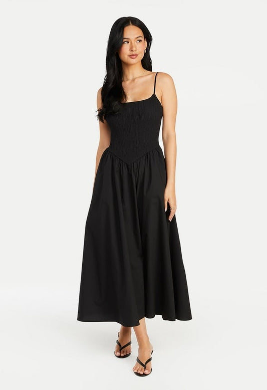 Smocked Poplin Maxi Dress Black Caviar