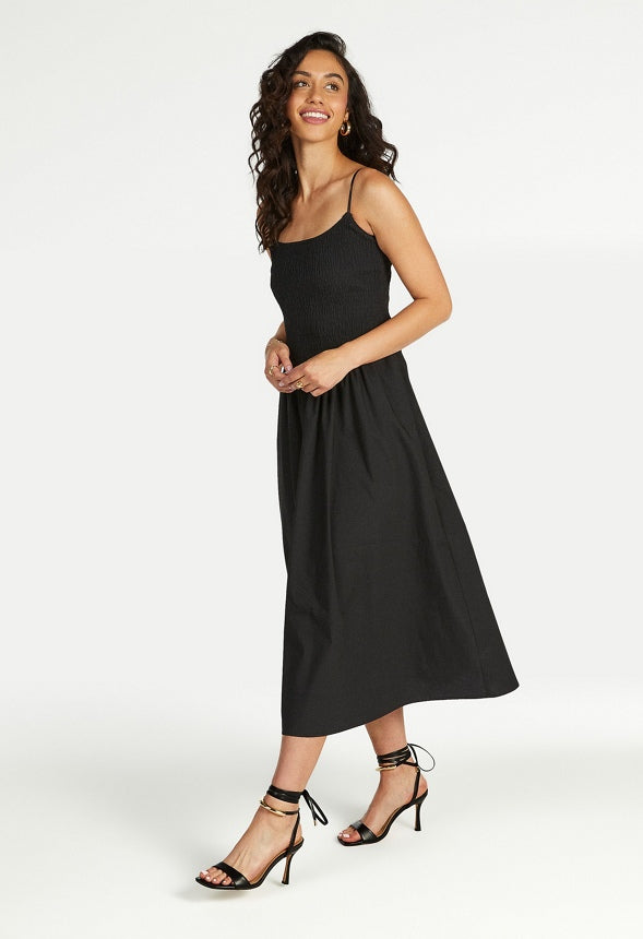 Smocked Poplin Maxi Dress Black Caviar
