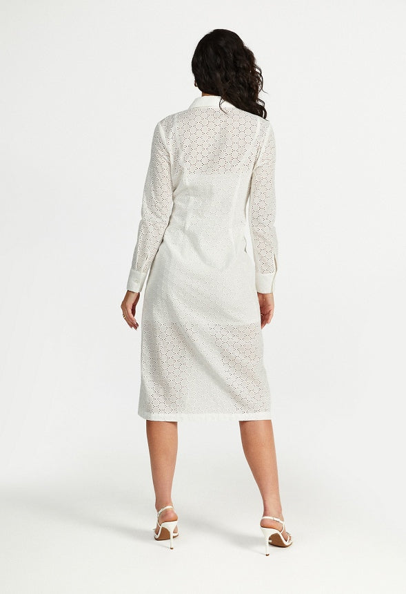 Button Down Eyelet Midi Dress Marshmallow White