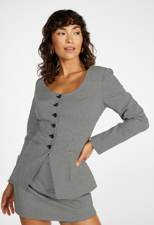 Scoop Neck Hourglass Blazer Black/ White Houndstooth