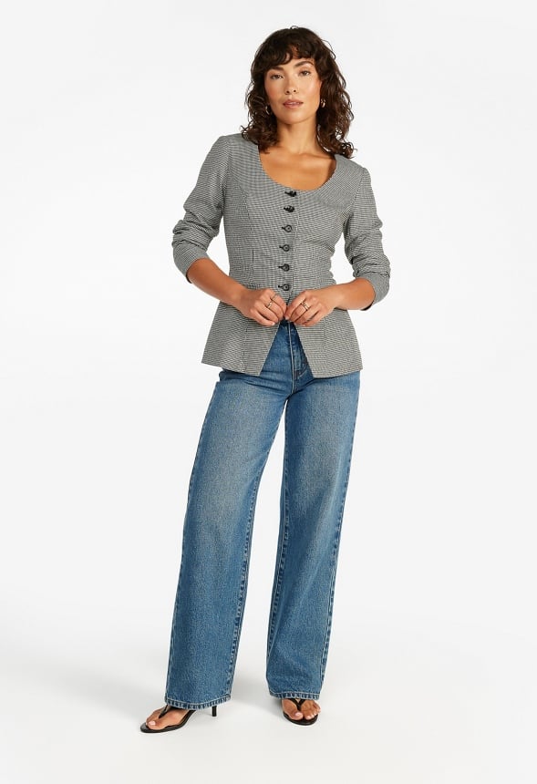 Scoop Neck Hourglass Blazer Black/ White Houndstooth