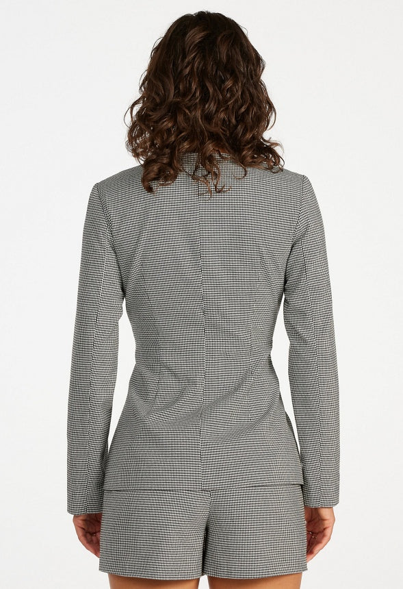 Scoop Neck Hourglass Blazer Black/ White Houndstooth