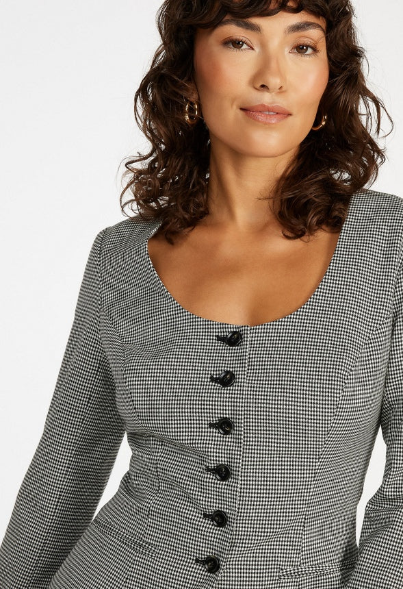 Scoop Neck Hourglass Blazer Black/ White Houndstooth