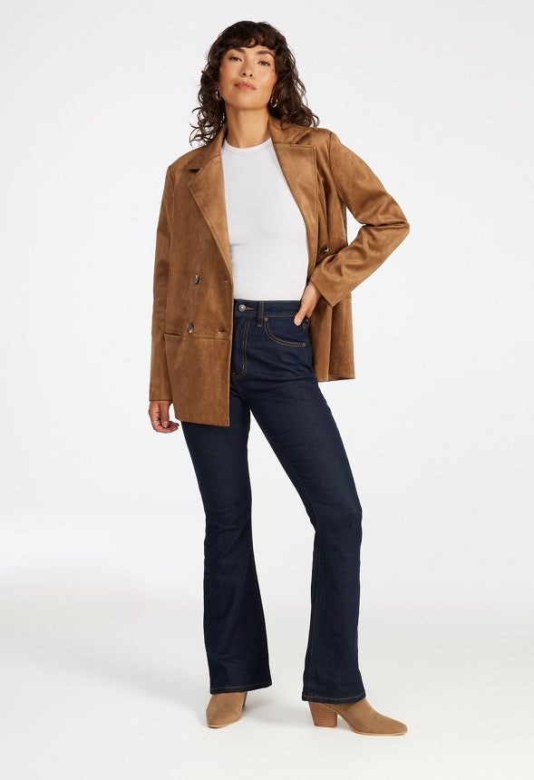 Faux Suede Double Breasted Blazer Caramel