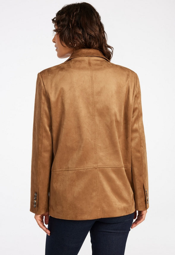 Faux Suede Double Breasted Blazer Caramel