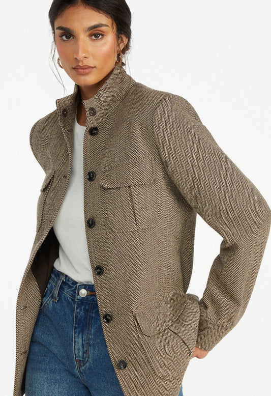 Utility Herringbone Coat Brown Herringbone