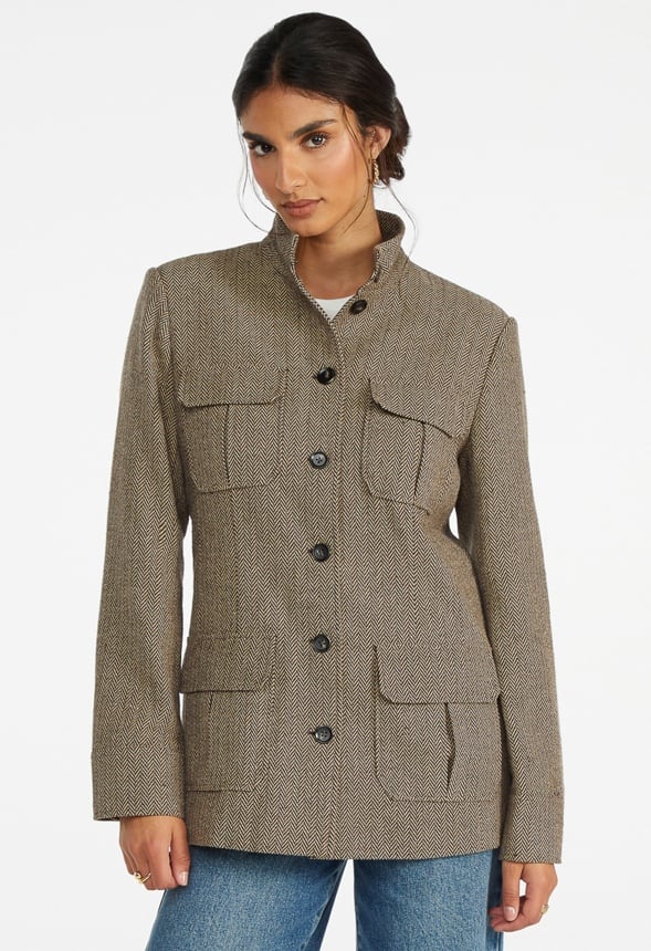 Utility Herringbone Coat Brown Herringbone