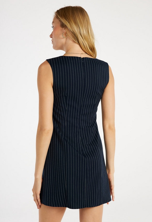 Suiting Square Neck Mini Dress Navy Pinstripe
