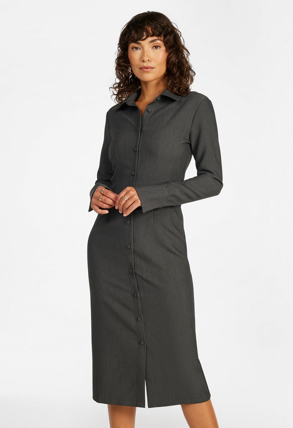 Corset Midi Suiting Shirt Dress Dark Charcoal Heather
