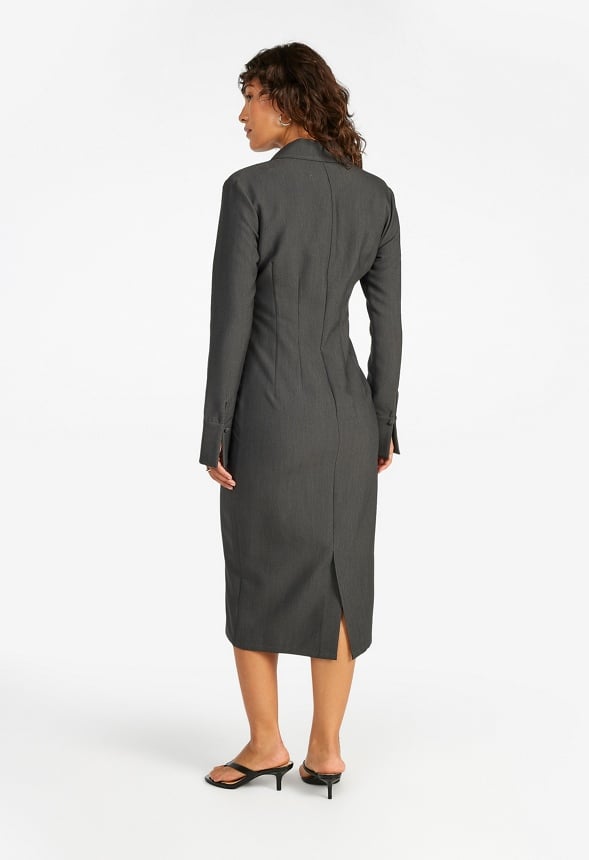 Corset Midi Suiting Shirt Dress Dark Charcoal Heather
