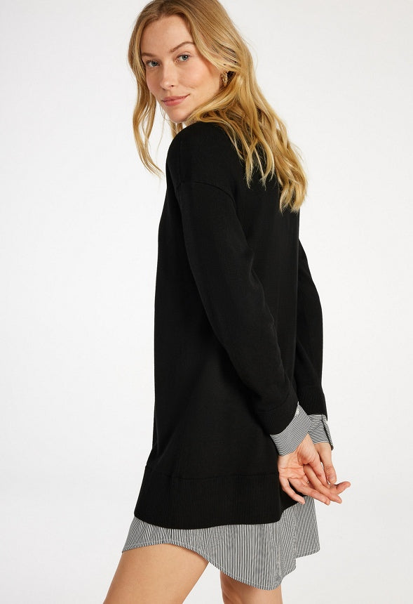 Combo Shirt Mini Dress Black Caviar/ Stripe