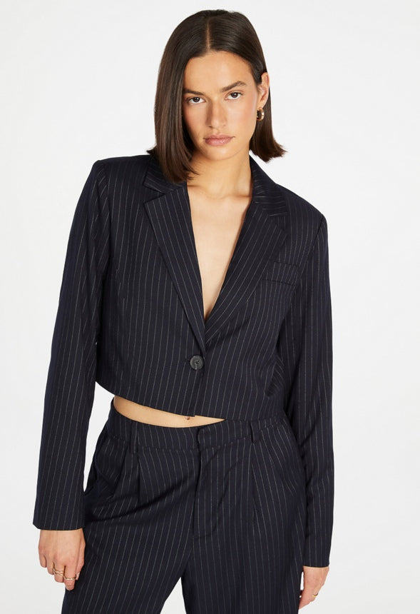 Cropped Pinstripe Blazer Navy/ White Pinstripe