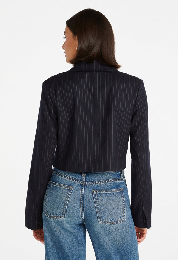 Cropped Pinstripe Blazer Navy/ White Pinstripe