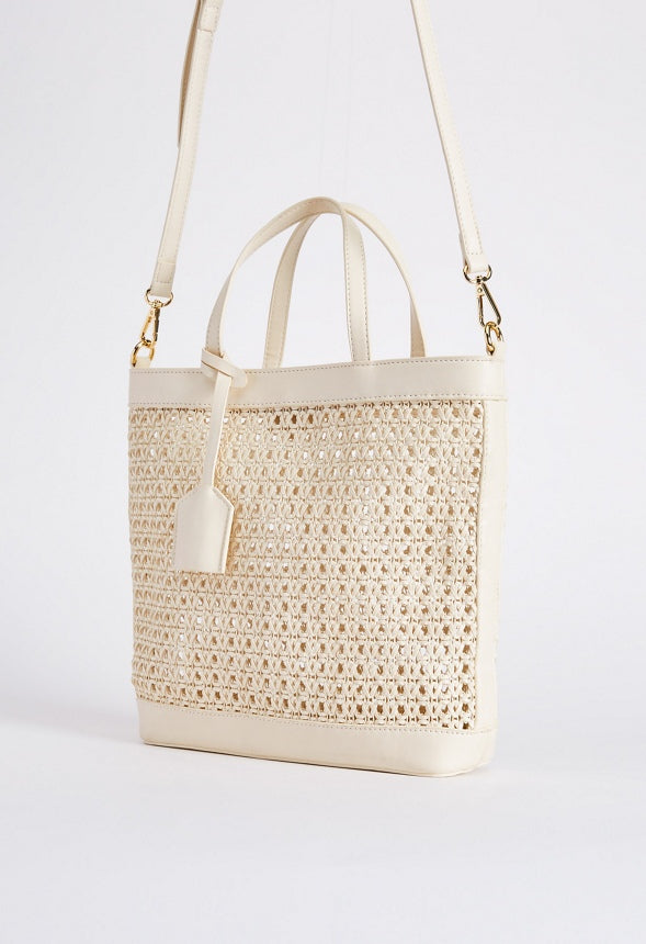WOVEN CROSSBODY TOTE Birch White