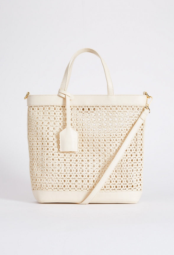 WOVEN CROSSBODY TOTE Birch White