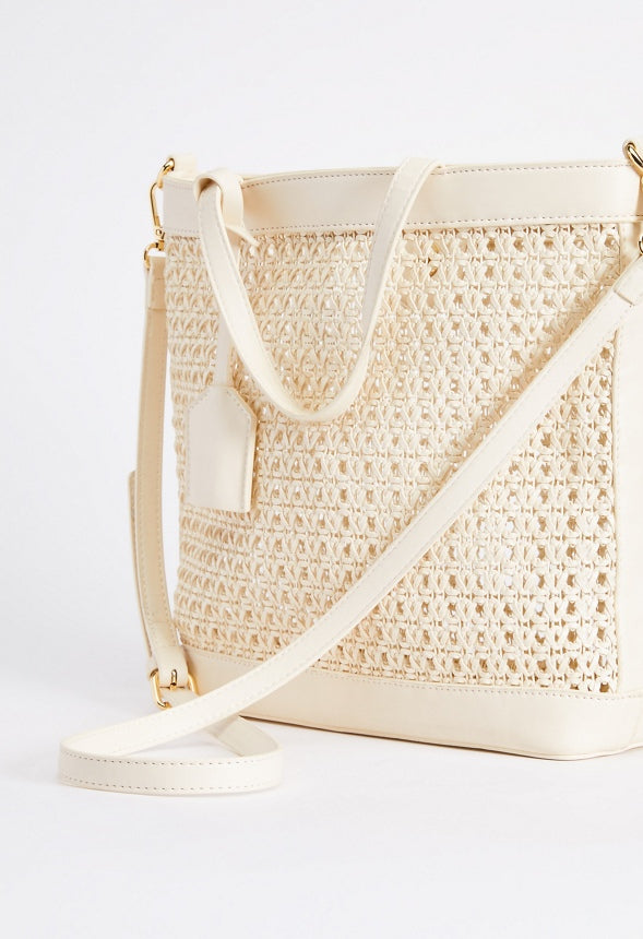 WOVEN CROSSBODY TOTE Birch White