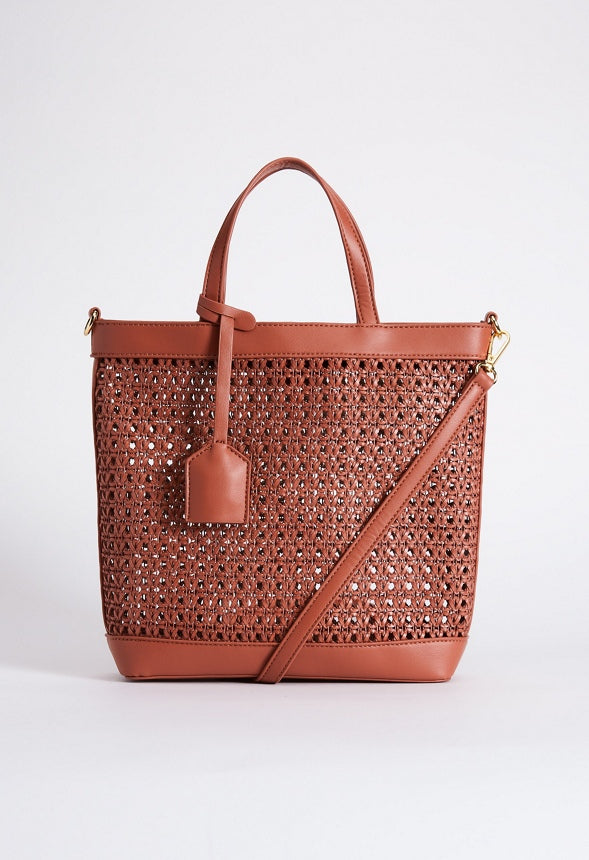 WOVEN CROSSBODY TOTE Leather Brown