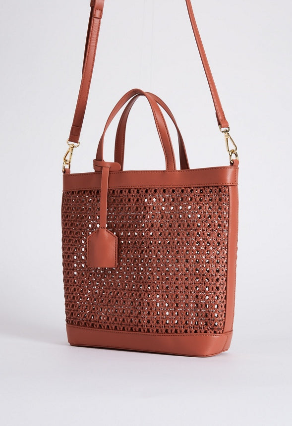 WOVEN CROSSBODY TOTE Leather Brown