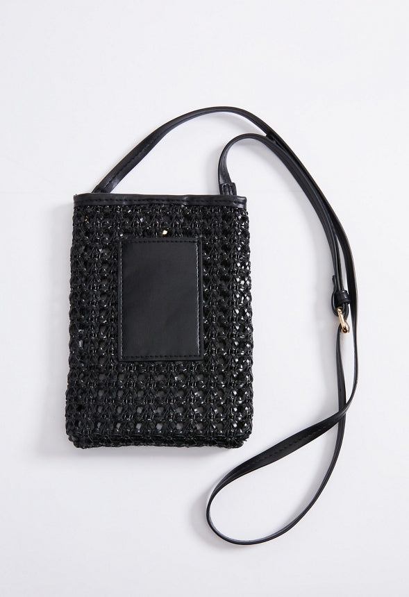 Woven Phone Crossbody Black