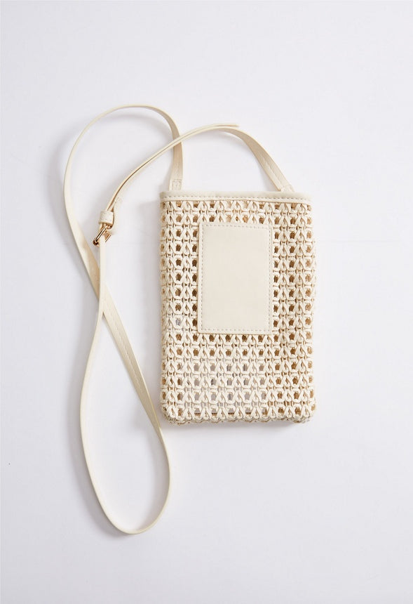 Woven Phone Crossbody Birch White