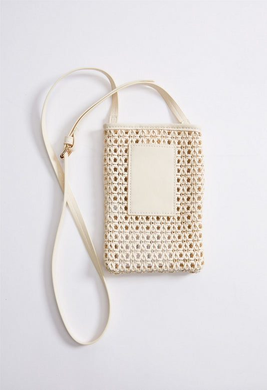 Woven Phone Crossbody Birch White