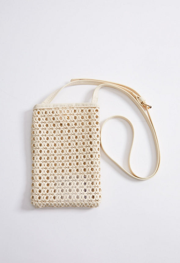 Woven Phone Crossbody Birch White