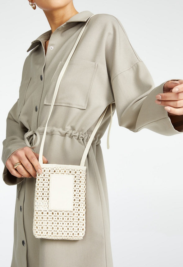Woven Phone Crossbody Birch White