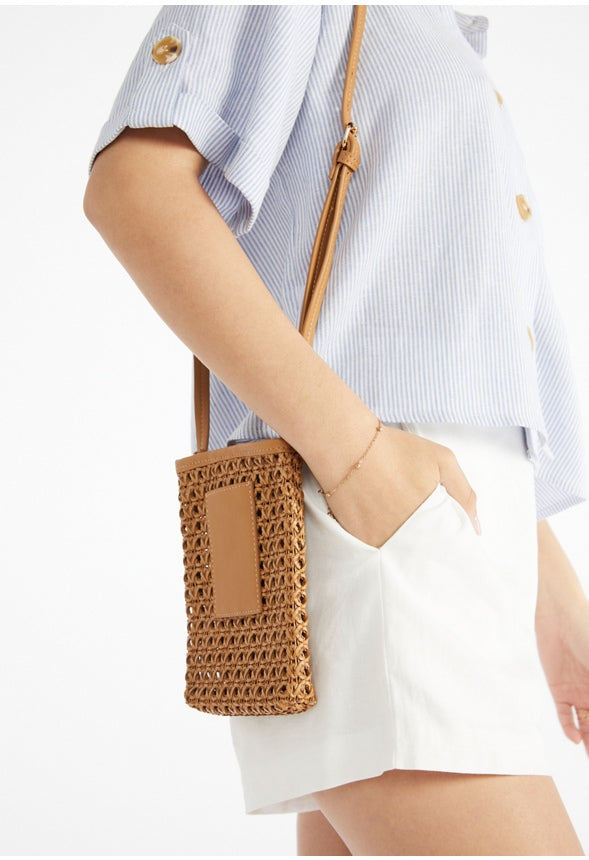 Woven Phone Crossbody Camel