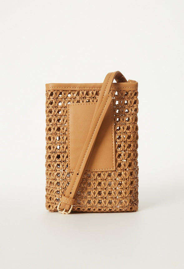Woven Phone Crossbody Camel