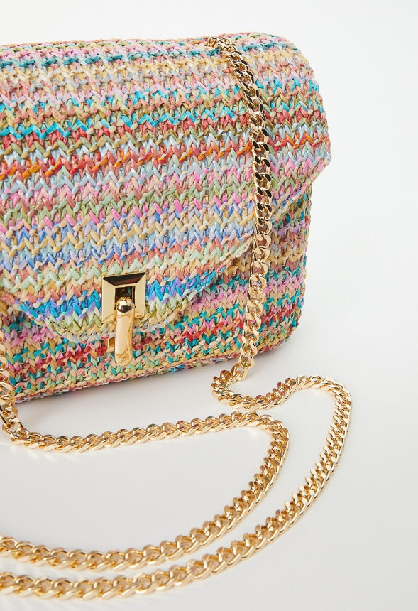 RAFFIA CROSSBODY WITH FLIP LOCK CLOSURE Multi