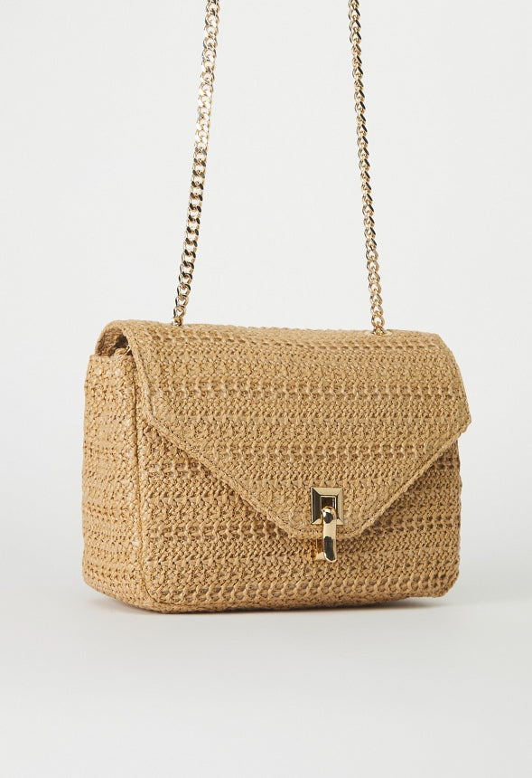 RAFFIA CROSSBODY WITH FLIP LOCK CLOSURE Natural
