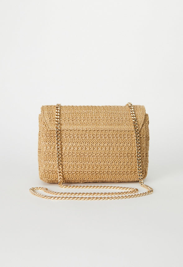 RAFFIA CROSSBODY WITH FLIP LOCK CLOSURE Natural
