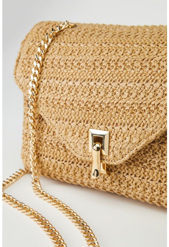 RAFFIA CROSSBODY WITH FLIP LOCK CLOSURE Natural