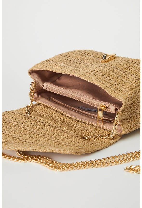 RAFFIA CROSSBODY WITH FLIP LOCK CLOSURE Natural